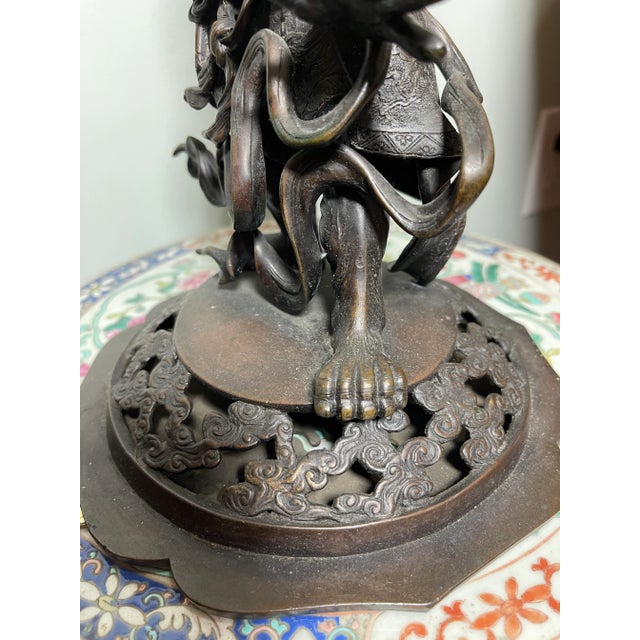 Antique Japanese Bronze Statue of a Oni Warrior Incense Burner For Sale - Image 9 of 11