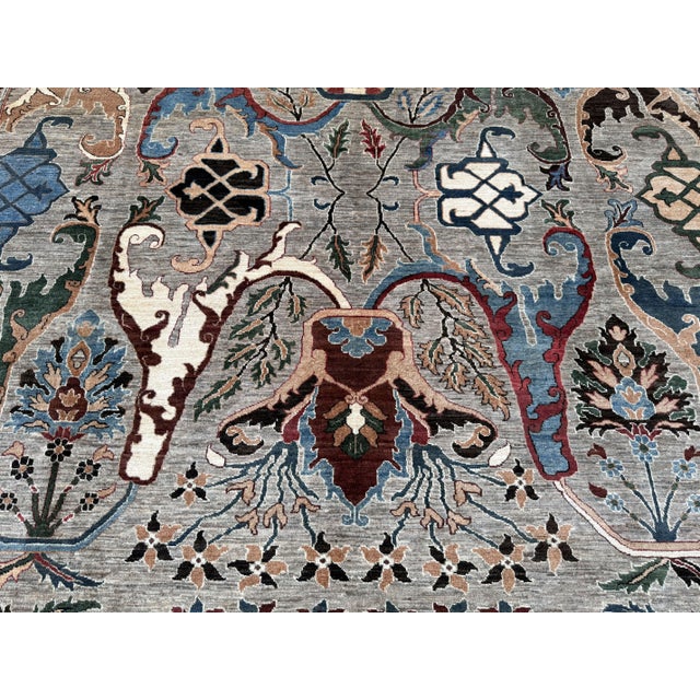 Sickle Leaf Area Rug, Hand-Knotted Wool, Floral, 9x12, Stone & Indigo For Sale - Image 9 of 11