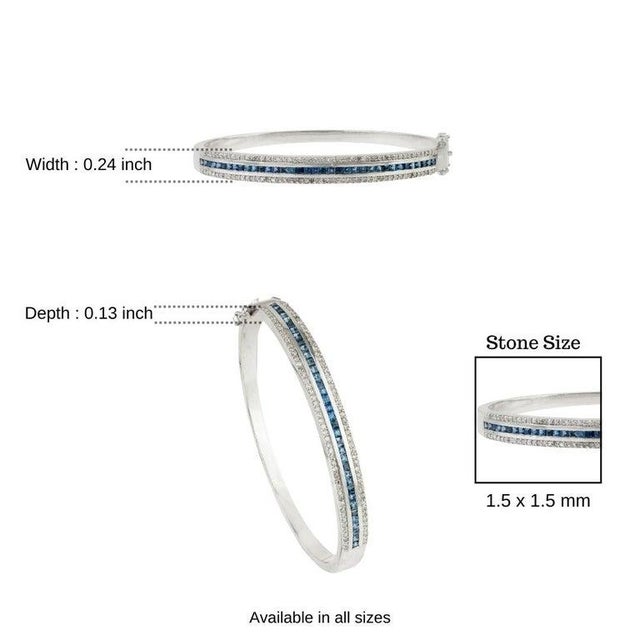 925 Sterling Silver Sapphire Diamond Bangle Bracelet- Unisex Jewelry by Caratandher For Sale - Image 10 of 12