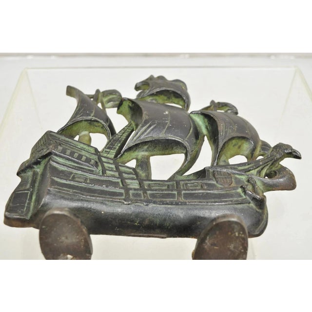 Metal Antique Victorian 1930 Creation Co Cast Iron Figural Ship Boat Door Stop (B) For Sale - Image 7 of 11