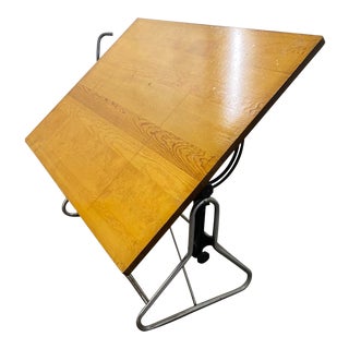 Vintage Mid Century Adjustable Oak Drafting Table, Desk or Dining Table For Sale