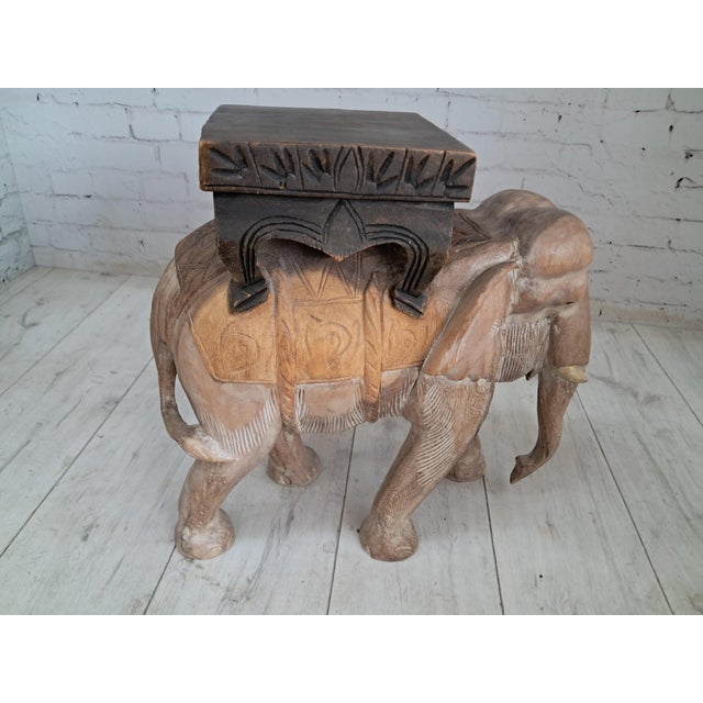 Brown Vintage Hand-Carved Wooden Elephant Plant Stand, 1960s For Sale - Image 8 of 18