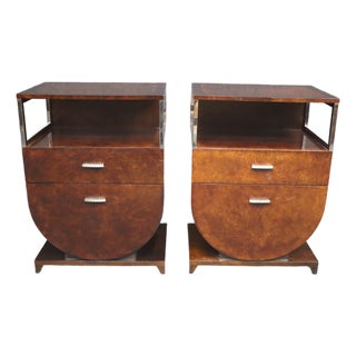 Late 20th Century Hickory + White Art Deco Style Nighstands For Sale