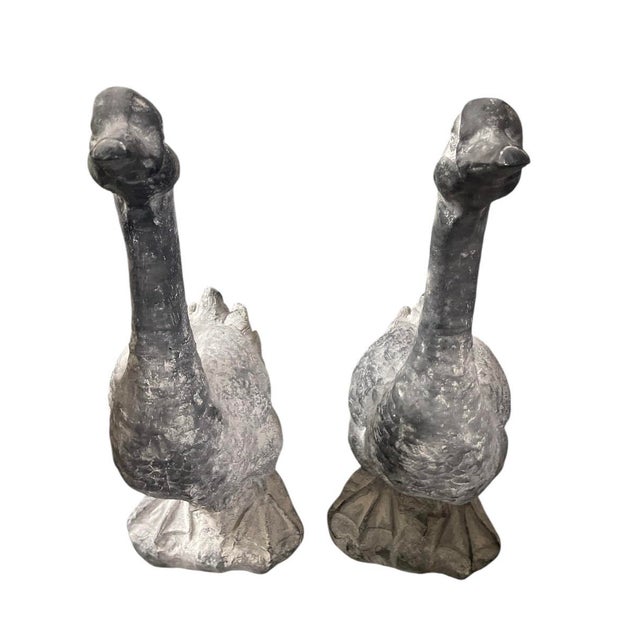 English Pair of Vintage Brutalist Style Cast Metal Goose Sculptures For Sale - Image 3 of 10