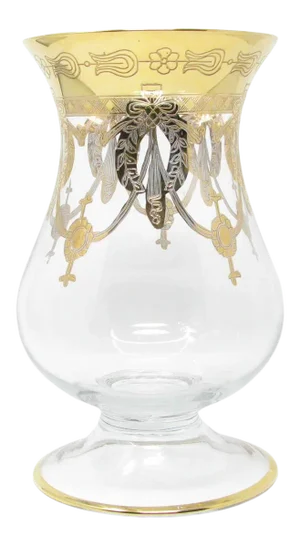 Vintage Same Cristallerie Italy Glass and 24k Gold Encrusted Large Footed Vase