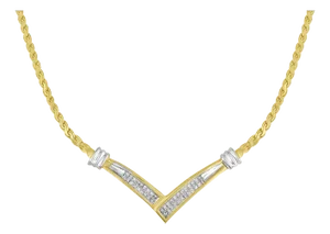 10K Yellow and White Gold 1/2 Cttw Princess Cut Diamond Channel-Set â€œVâ€ Shape 18" Franco Chain Necklace (H-I Color, SI2-I1 Clarity)