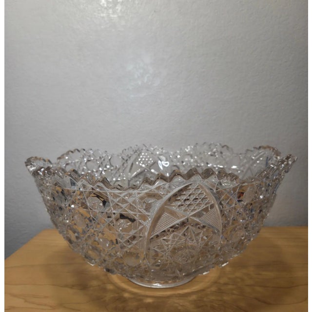 Antique McKee Glass Co. Eapg Punch Bowl With Stand – Circa 1894 Rotec Pattern | Victorian Pressed Lead Crystal For Sale - Image 14 of 17