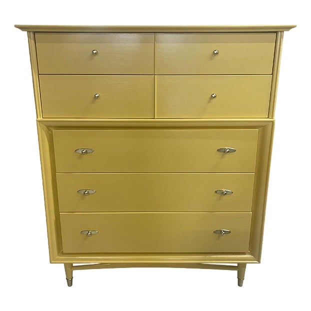 38.5" Finished Cali Paint Satin 5 Drawer Kroehler Vintage Tallboy For Sale