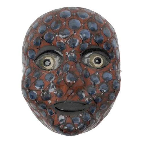 Mid-Century Modern Handmade Wall Ceramic Mask by Dybdahl, 1960s For Sale