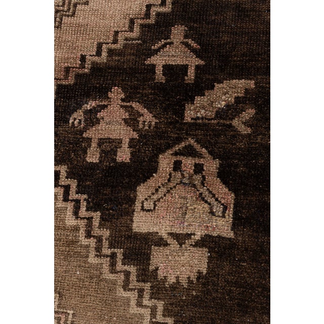 Vintage Circa 1940 Brown Turkish Oushak Hand Knotted Wool Runner 3ft 11in X 15ft 1in For Sale - Image 12 of 18