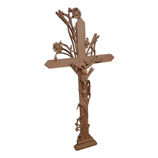 Antique Cast Iron Christ Cross with Wheat Sheaves and Floral Decoration, 1915 For Sale