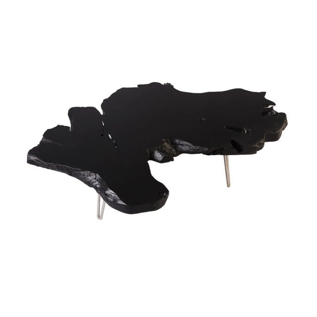 Contemporary Organic Modern Black Teak Root Living Edge Coffee Table For Sale - Image 3 of 6