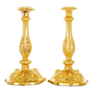 Tiffany & Co. Silver / Gilt Pair Continental Candlesticks For Sale