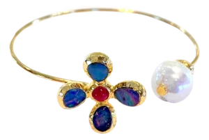 Bochic "Jungle" Vintage Ruby & Opal and South Sea Pearl Bangle 18K Gold & Silver