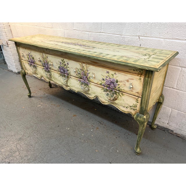 Traditional Vintage Hand Painted Floral Console/Entry Table by Habersham For Sale - Image 3 of 17