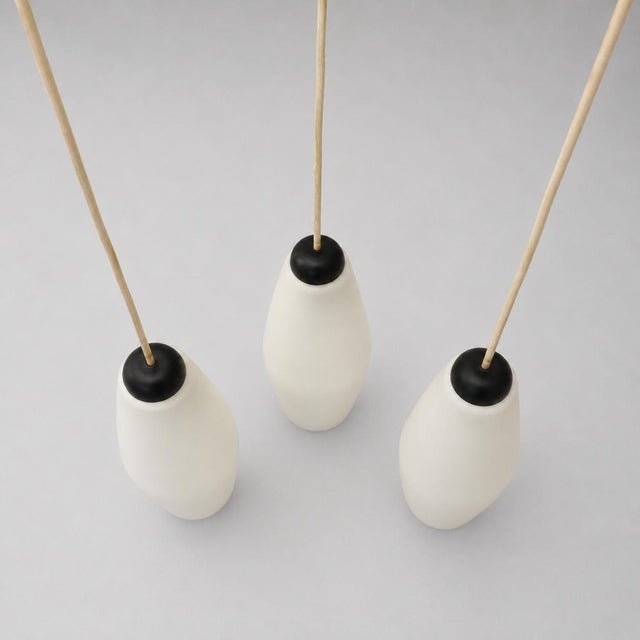 Vintage Pendant Lamp in Matte White Glass with Black Shade, Set of 3 For Sale - Image 4 of 6