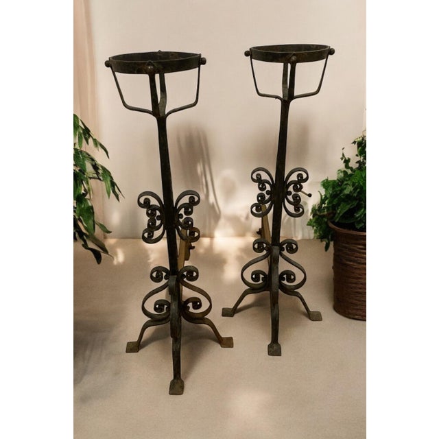 Large French Wrought Iron Fire Dogs, Set of 2 For Sale - Image 4 of 18