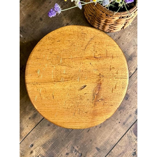 Early 20th Century Early 20th Century Primitive Pine Wood Milking Stool-Rustic Farmhouse-Plant Stand-Country-Cottage For Sale - Image 5 of 10