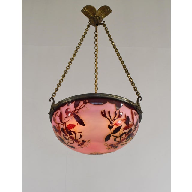 Art Deco Galle French Art Deco Cameo Glass Bowl Pendant Light 1920s For Sale - Image 3 of 17