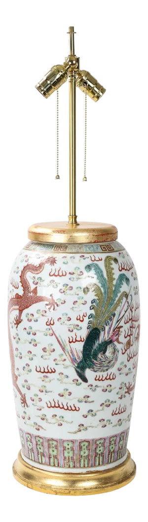 19th Century Famille Rose Vase Double Head Table Lamp