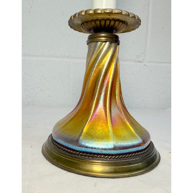 American Vintage Tiffany Studios Hand Blown Favrille Lustre Glass Electric Table Lamp For Sale - Image 3 of 9