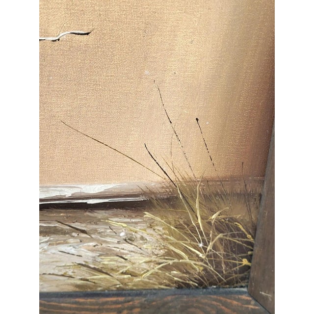 Wood Vintage Philip Sandee. Sandee Framed Beach Coastal Oil Painting – Seagulls & Dunes 26" X 22" For Sale - Image 7 of 12