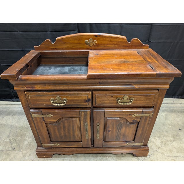 Wood 1960s Virginia House - Rustic Pine Dry Sink Cabinet With Brass Hardware For Sale - Image 7 of 10