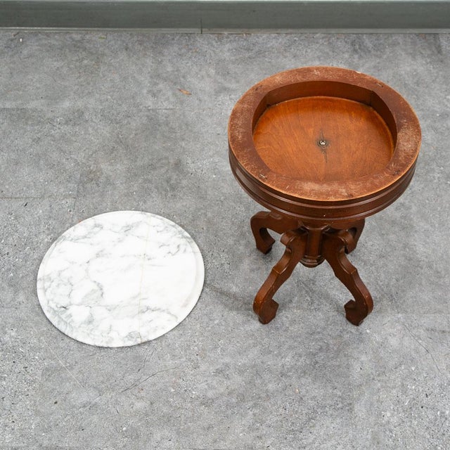 Mid Century Modern End Table Side Round Stone Pedestal Mahogany Marble Vintage Nm For Sale - Image 4 of 11
