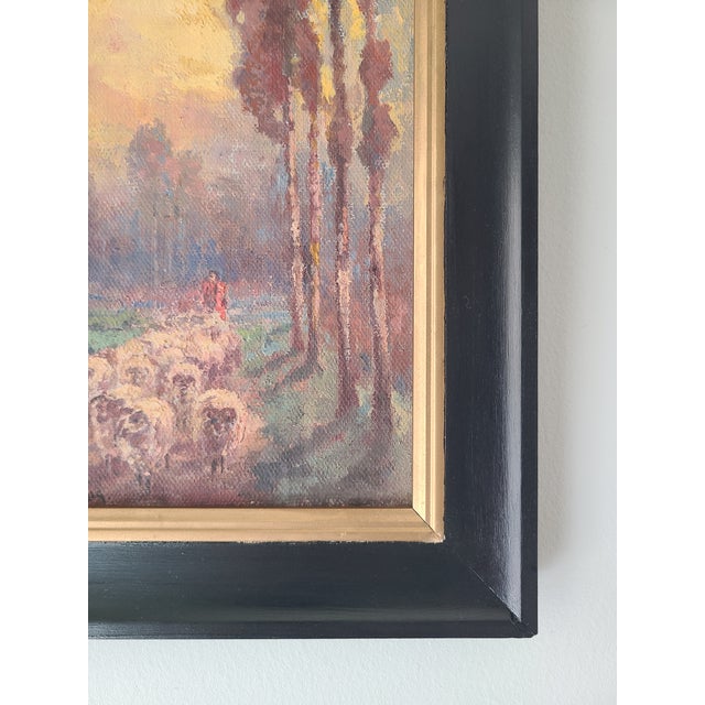 Alice Blair Pollard Antique Oil Painting Early California Pastoral Sunset With Sheep For Sale - Image 11 of 15