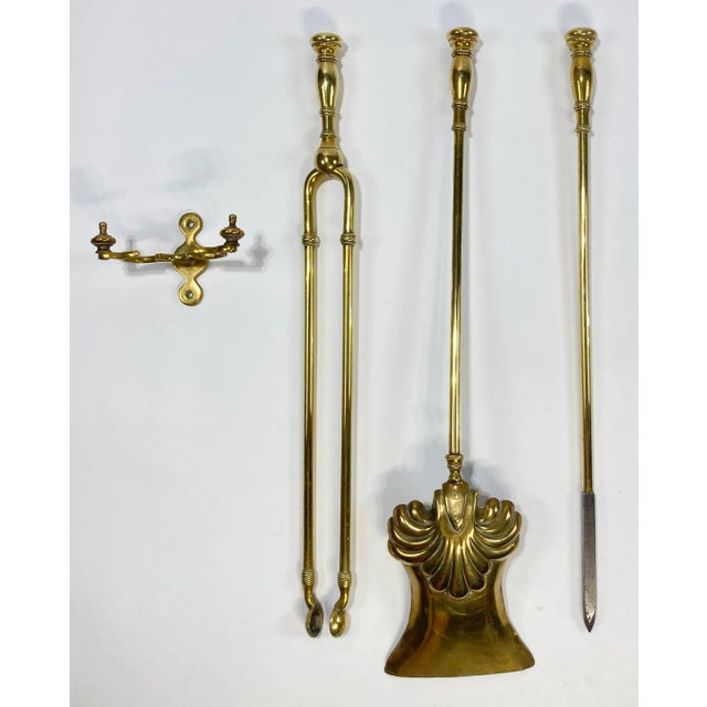 Vintage Brass Wall Mount Fireplace Tools, S/3 For Sale - Image 4 of 9