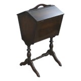 Antique Early American Mahogany Sewing Box Cabinet Basket Stand 27" For Sale
