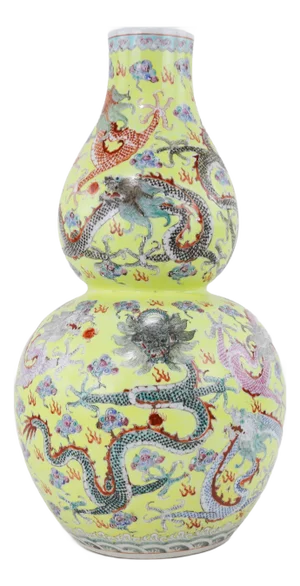 20th Century Vintage Famille Rose Hu Lu Ping Qian Long Mark Vase