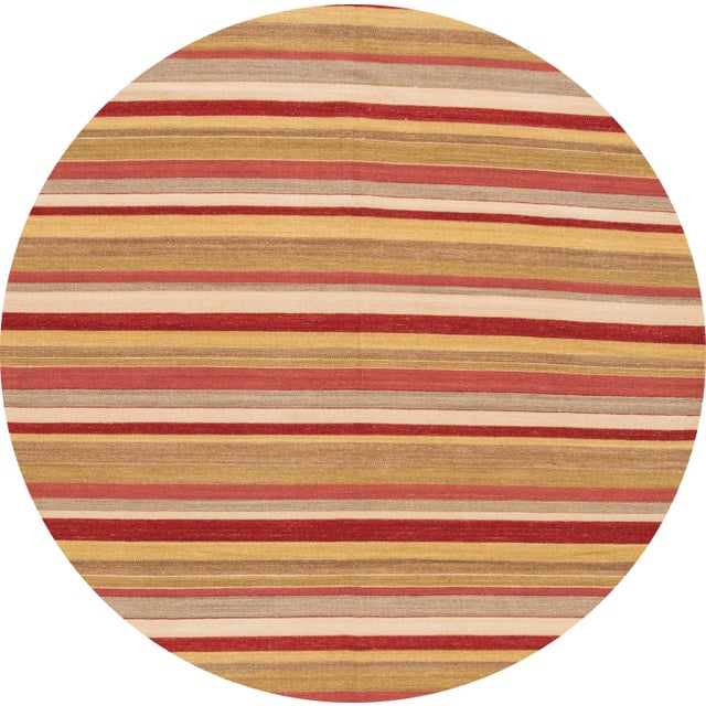 Orange Modern Flatweave Kilim Wool Rug With Multicolor Striped Design For Sale - Image 8 of 9