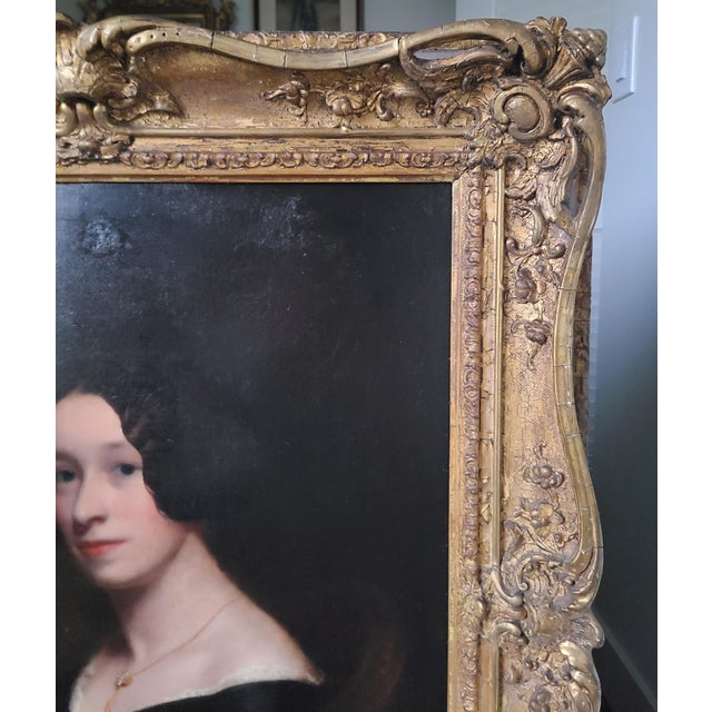 Black Antique 19th Century Oil Painting Portrait of Princess Marie Amelie of Baden For Sale - Image 8 of 17