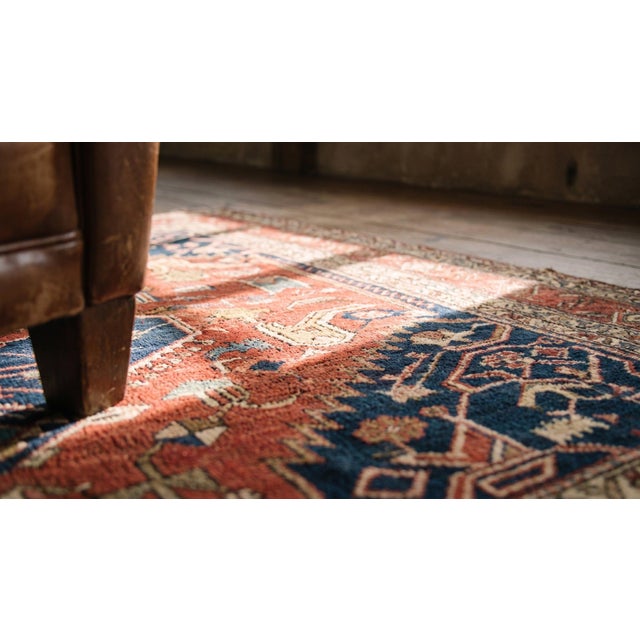 Stunning Red-Raspberry Background Color With Oncentric Hexagonal Medallion Pattern Antique Persian Serapi Rug For Sale - Image 11 of 11