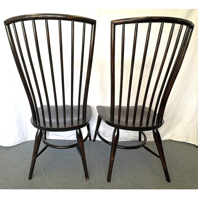American Vintage High Swept Back Windsor Birdcage Chairs in Ebony Finish- A Pair For Sale - Image 3 of 18