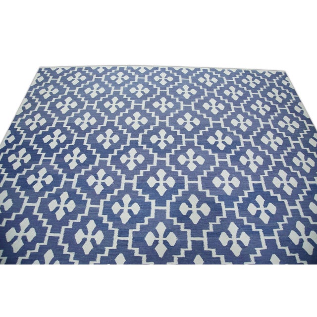 Textile Oriental Hand Knotted 21st Century Turkish Dusky Blue Kilim Rug 8'3" X 10'7" For Sale - Image 7 of 9