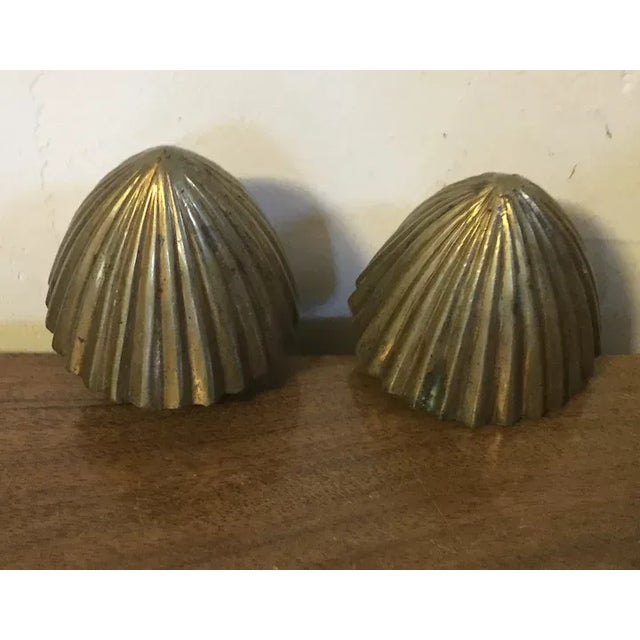 Pair antique early 19th c. French Directoire gilt brass drapery tie backs with iron mounts, circa 1800. Each measures 6"...