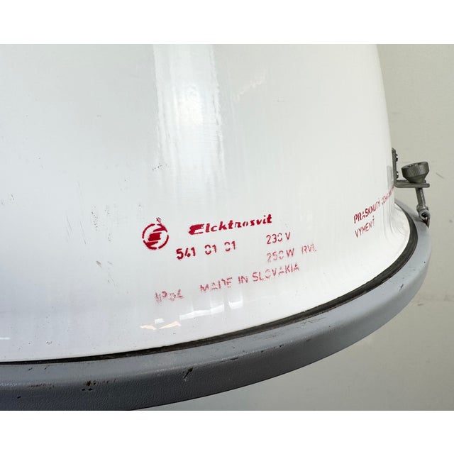 Large Industrial White Enamel Lamp with Clear Glass Cover from Elektrosvit, 1960s For Sale - Image 11 of 18