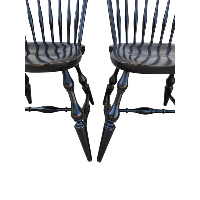 1990s 2 Nichols & Stone Windsor Side Chairs Bow Back Saddle Seat Distressed Country For Sale - Image 9 of 15