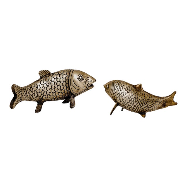 Vintage Mid-Century Modern Brass Koi Fish Figurine Set For Sale