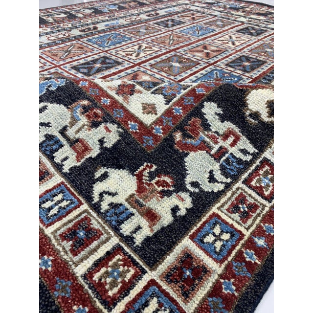Indian 6x9 Willow Oriental Charcoal Cross Geometric Modern Hand Knotted Wool Carpet Rug For Sale - Image 3 of 5