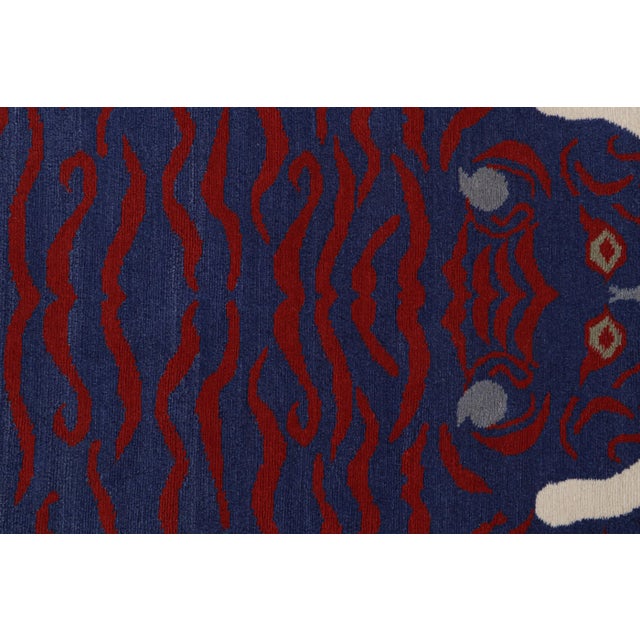 2010s 2010s Rug & Kilim’s Tiger-Skin Rug in White With Blue & Red Pictorial For Sale - Image 5 of 8