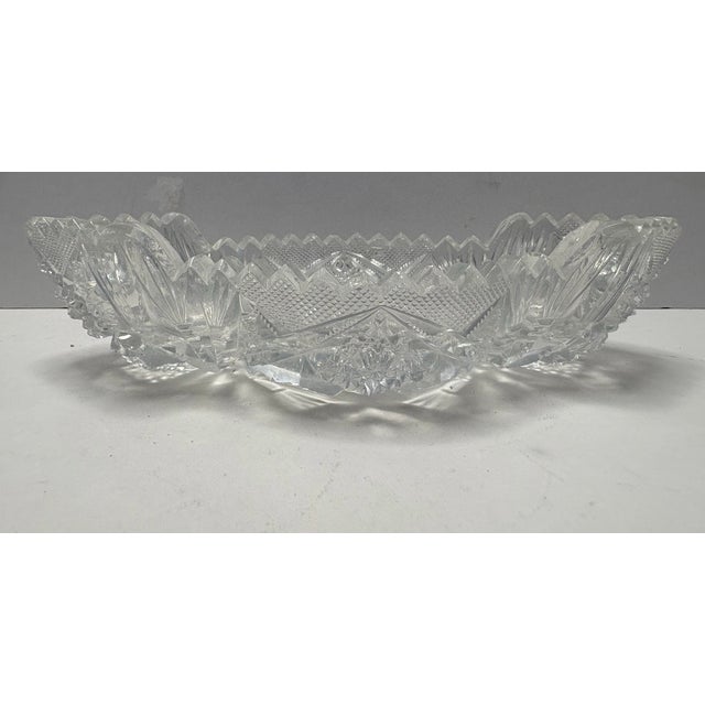 Victorian Antique Eapg Pressed Glass Celery Dish With Handles | Victorian Cut Glass Relish Server c.1900 For Sale - Image 3 of 7