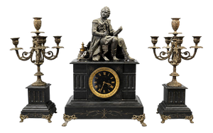Table Clock and Candelabra Garnish, 19th Century, Set of 3