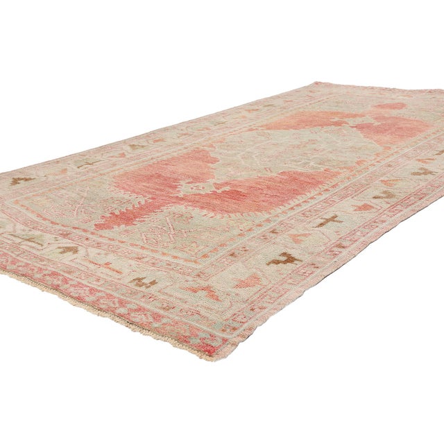 54139 Vintage Turkish Oushak Rug, 04'04 x 08'01. The Eternal Axis: A Vintage Turkish Oushak Masterpiece of Sacred...