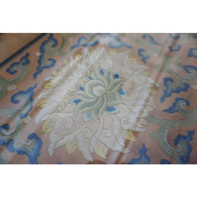 1890s Peach Floral Medallions Antique Chinese Carpet Silk Embroidery 1'6'' X 4' Rug For Sale - Image 9 of 15