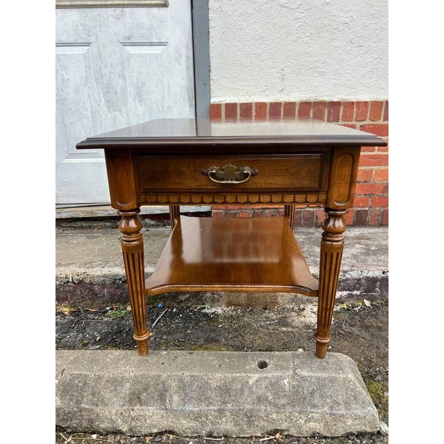 Vintage Ethan Allen Pair of Traditional Style Solid Wood 2 Tier Nightstands Bed Side Tables. For Sale - Image 12 of 12