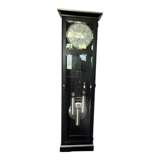 Contemporary Howard Miller "Urban" Series Grandfather Clock in Black/Espresso With Brushed Nickel Accents For Sale