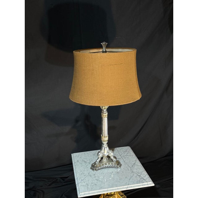 2000 - 2009 2000s Neoclassical Silver Fluted Column Table Lamp For Sale - Image 5 of 5